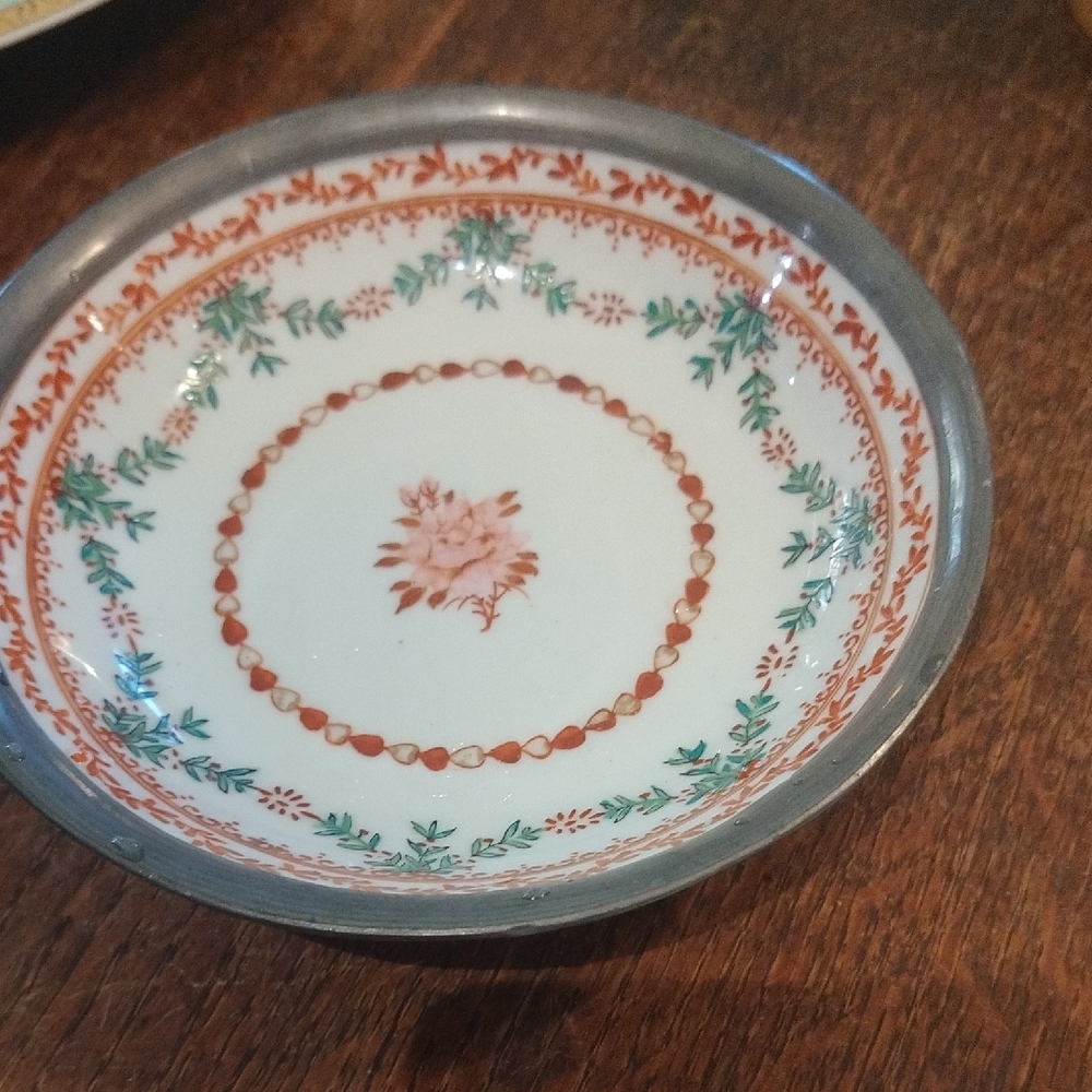 Pewter Wrapped Japanese Porcelain Ware A.C.F. Hong Kong Bowl 6". 